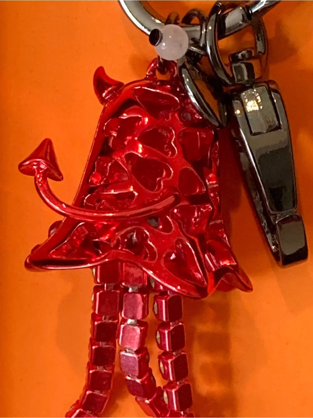 NIB Betsey Johnson Red Devil Ghost Charm Bag Charm with Rhinestone Tassels